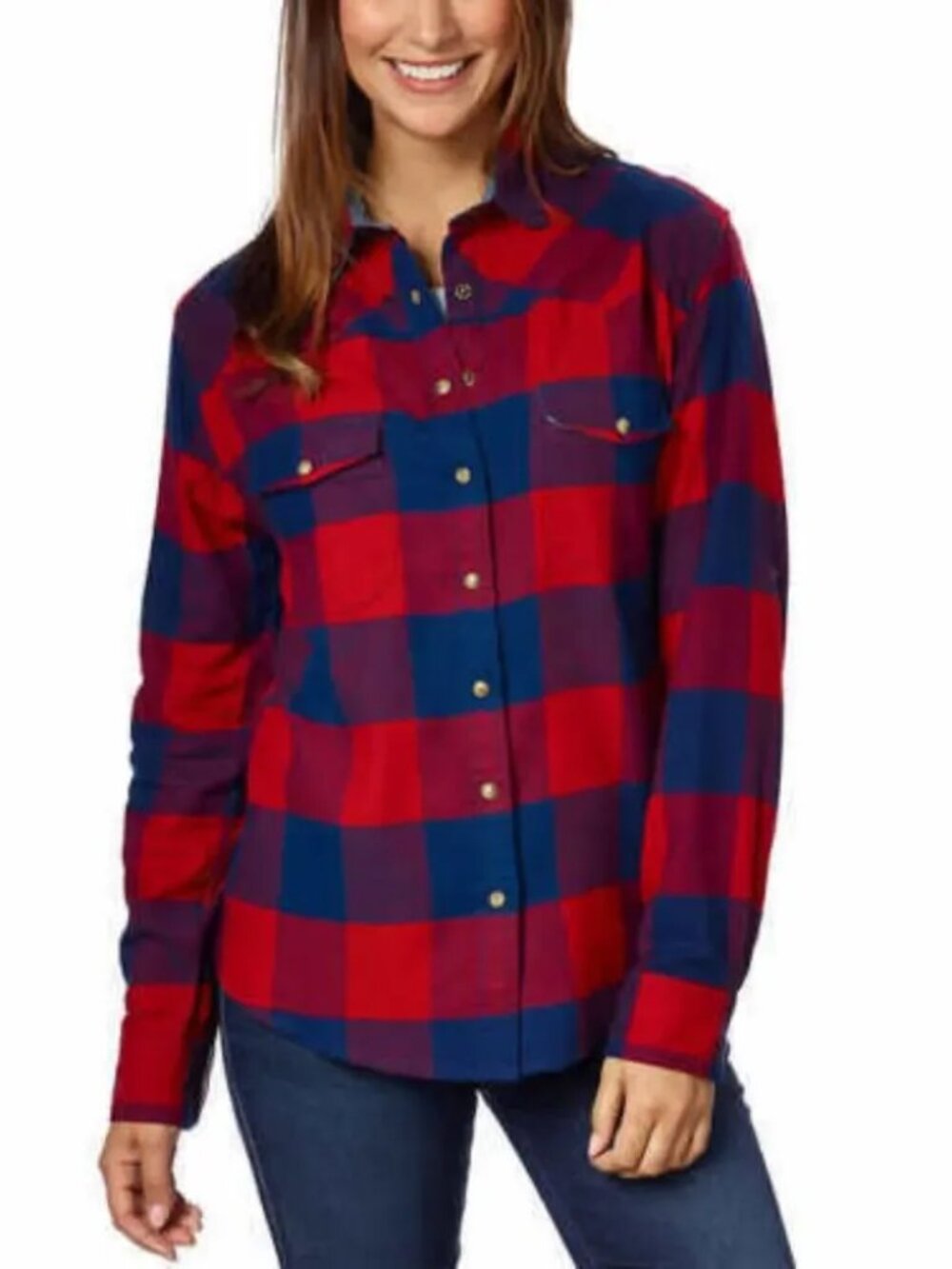 ☀️ Jachs Girlfriend Bea Red Navy Buffalo Plaid Snap Flannel Western Shirt M